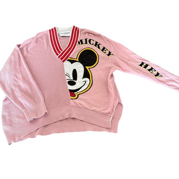 Iceberg Disney Mickey Mouse Pink Knit Sweater Vintage Y2K RARE Large Cozycore - Picture 4 of 8